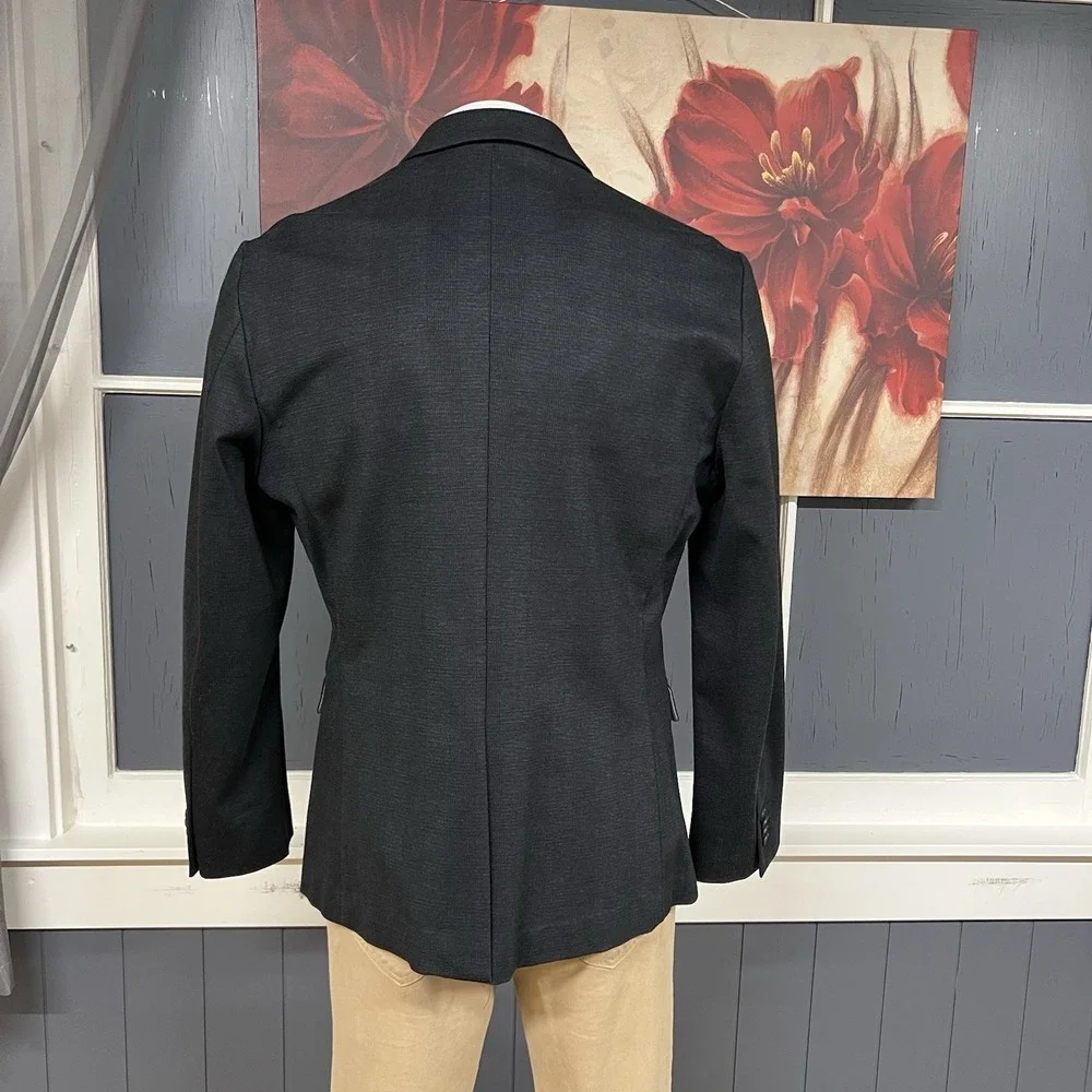 Banana Republic Blazer Mens 44R Slim Fit Jersey Poly Blend Stretch Dark Charcoal